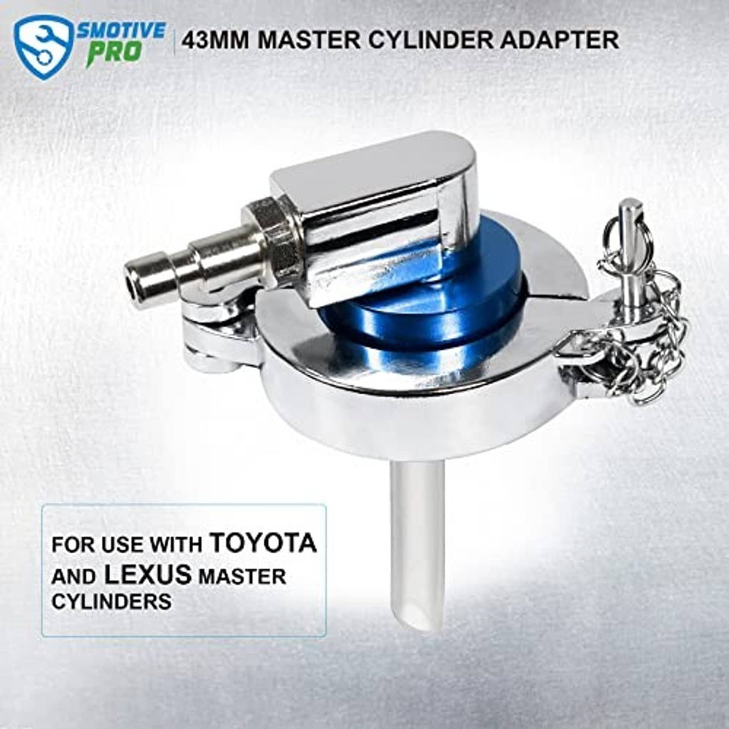 Chrome bleeder adapter with blue seal, long stem, and attached chain key ring