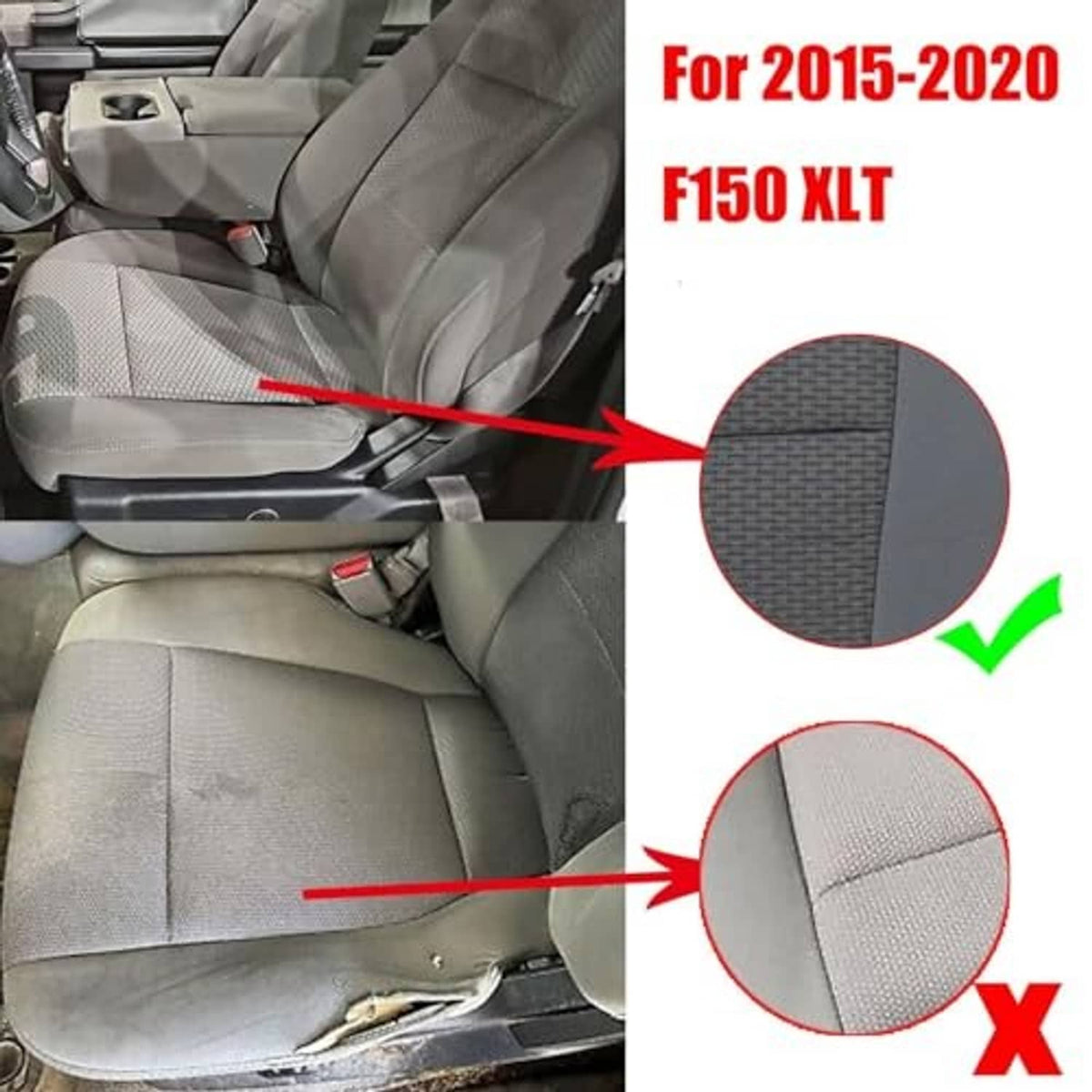 Gray cloth seat bottom insert shown in front driver seat area (detail)