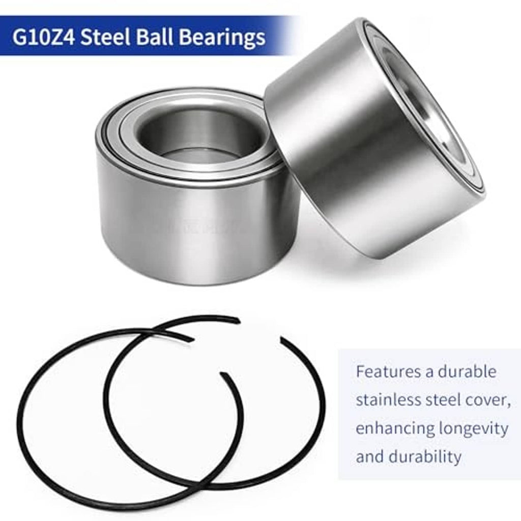 Two silver wheel bearings with black circlips