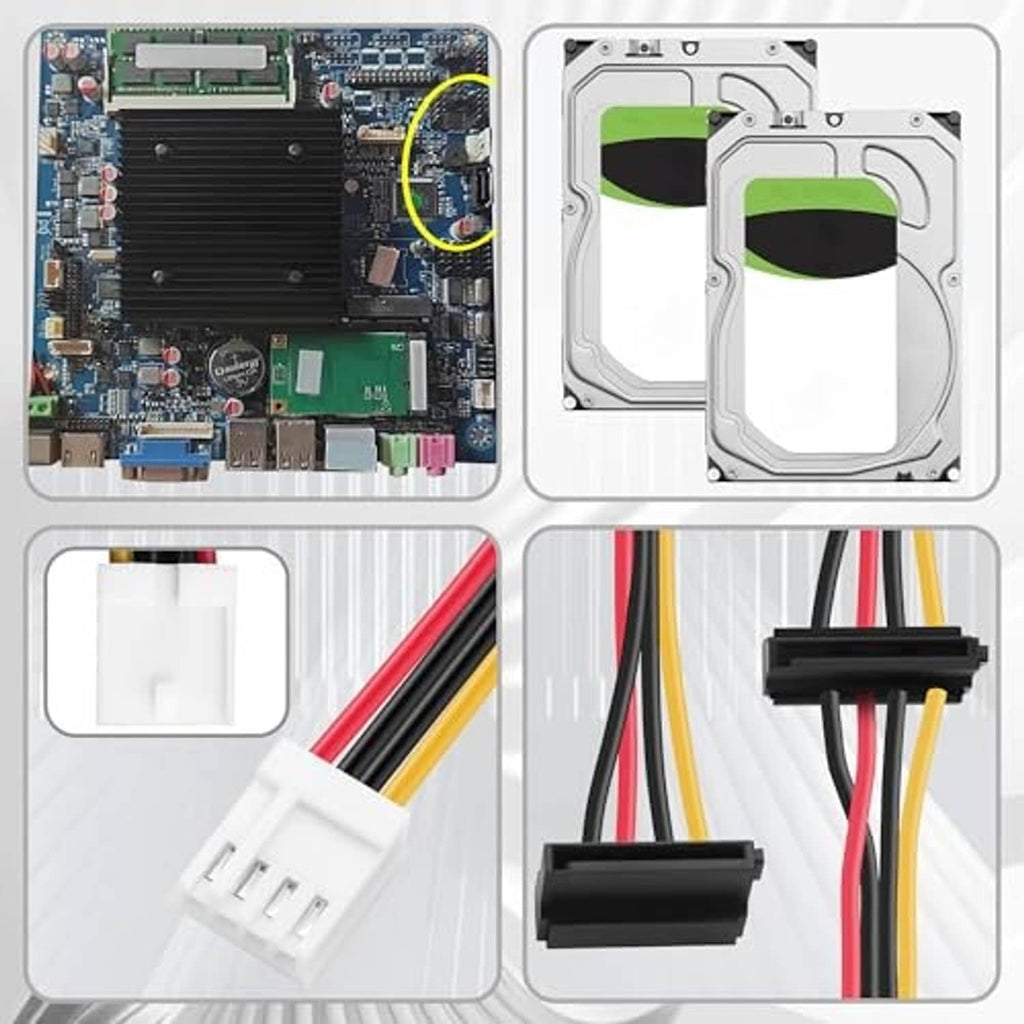 Floppy-to-SATA power adapter cable with black and white connector ends