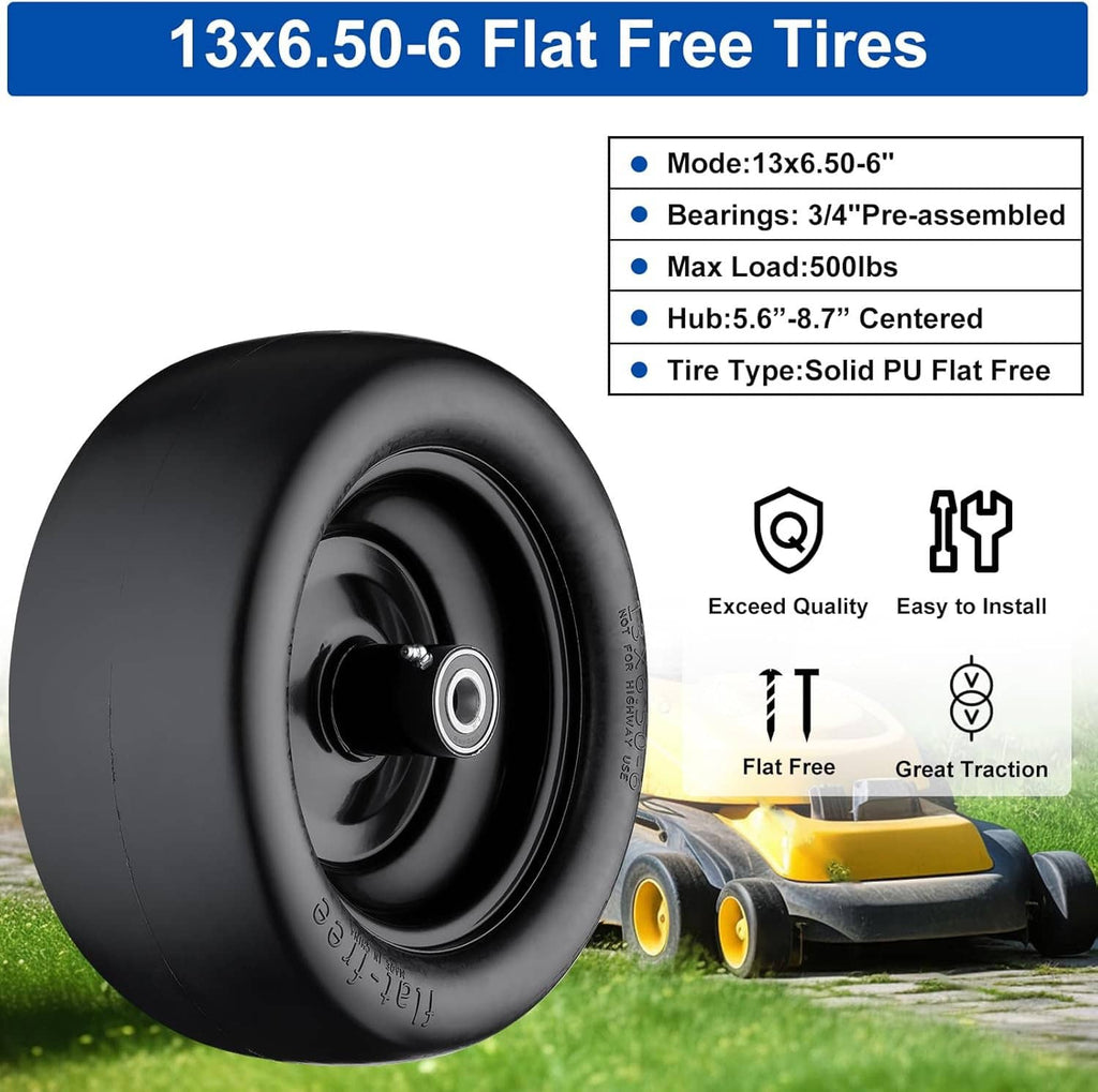 13x6.50-6 flat-free tires with centered hub and solid PU tire construction