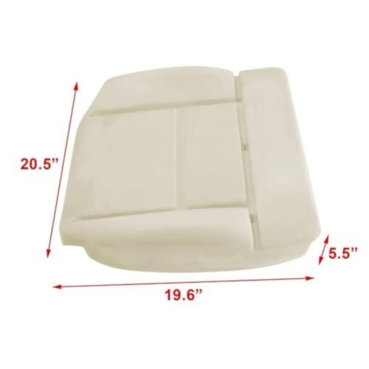 Cream seat foam cushion pad, 19.6 in x 20.5 in x 5.5 in, with divider grooves