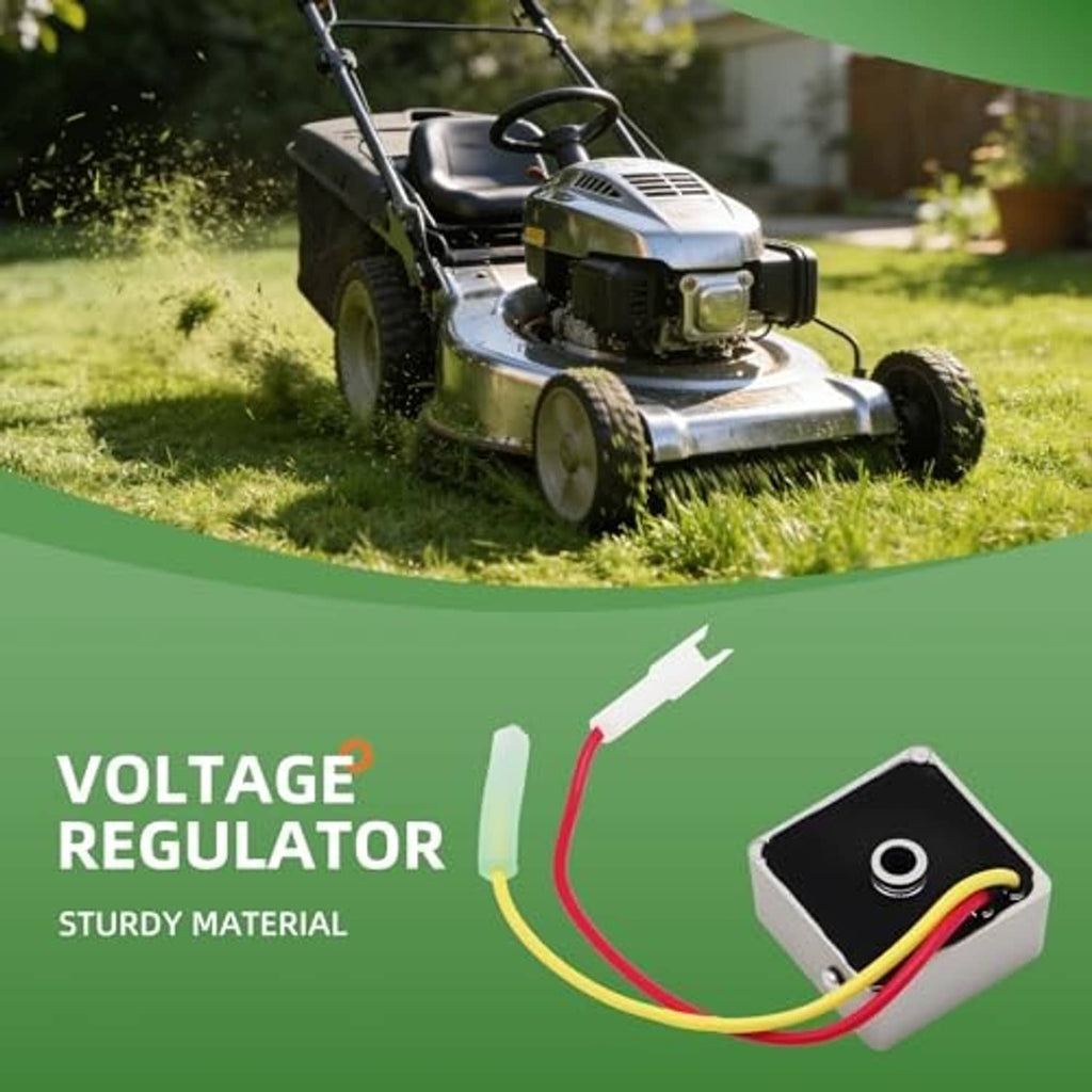 Voltage regulator module with black face and red/yellow/green wire harness in detail