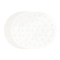 Round white air fryer parchment liner with perforated holes, nonstick surface