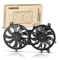 Dual radiator cooling fan assembly with two black impellers and mounting brackets