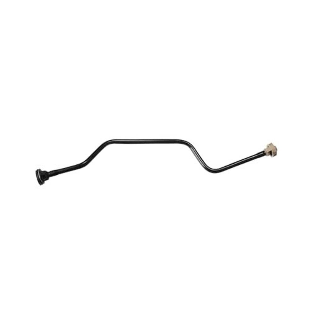 Coolant overflow hose with black rubber tubing and two connectors, bent for routing.