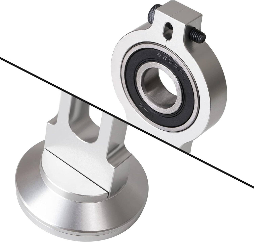 Silver bearing with black inner ring and threaded shaft