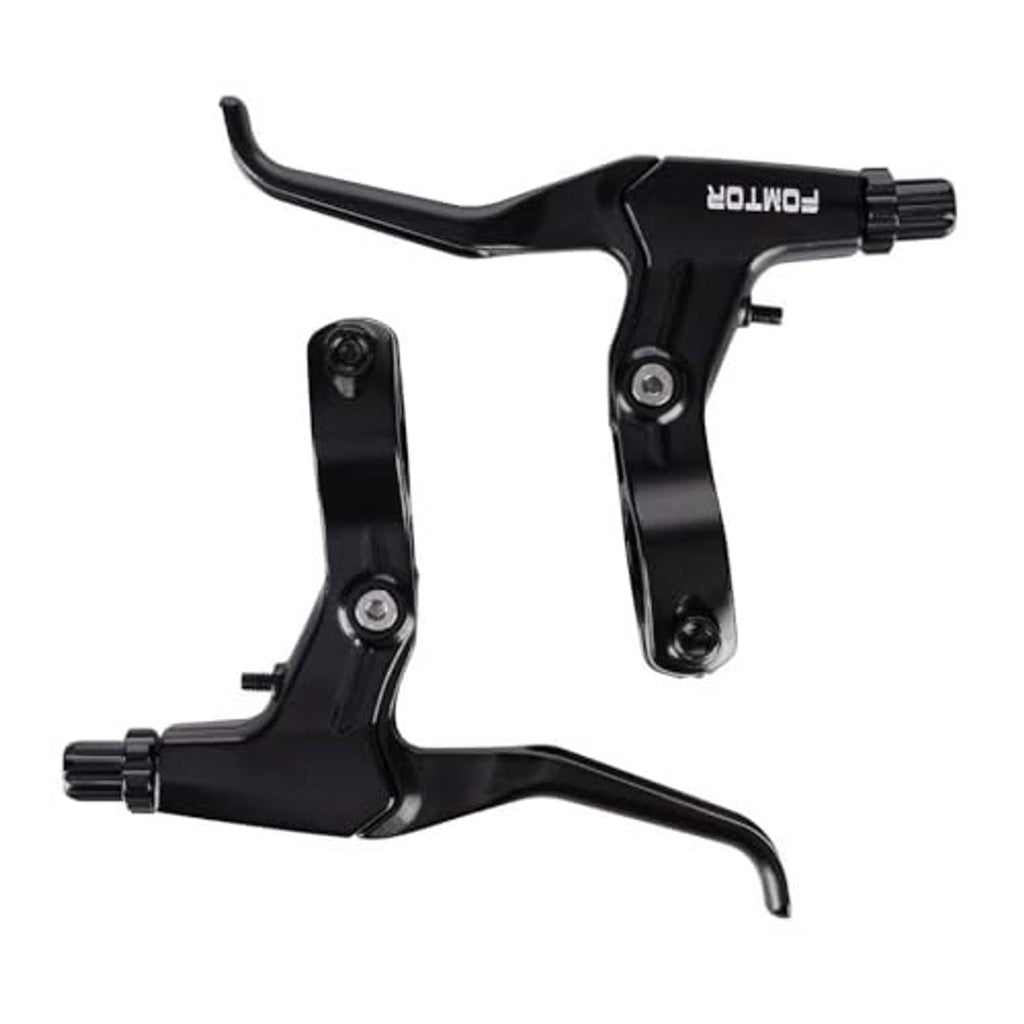 Pair of black bicycle brake levers with extended handle and 2.5-finger reach
