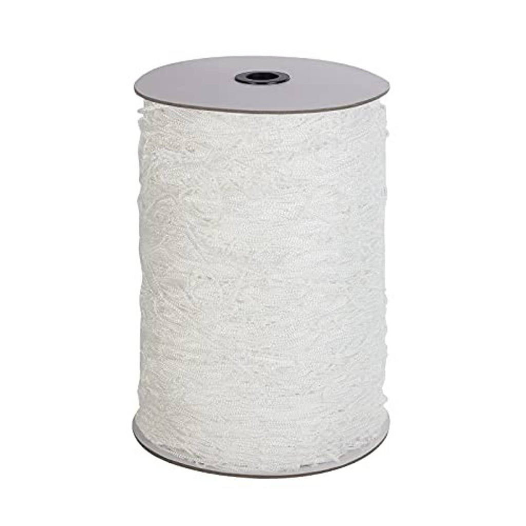 White garden trellis netting roll with dense square mesh and gray top spool