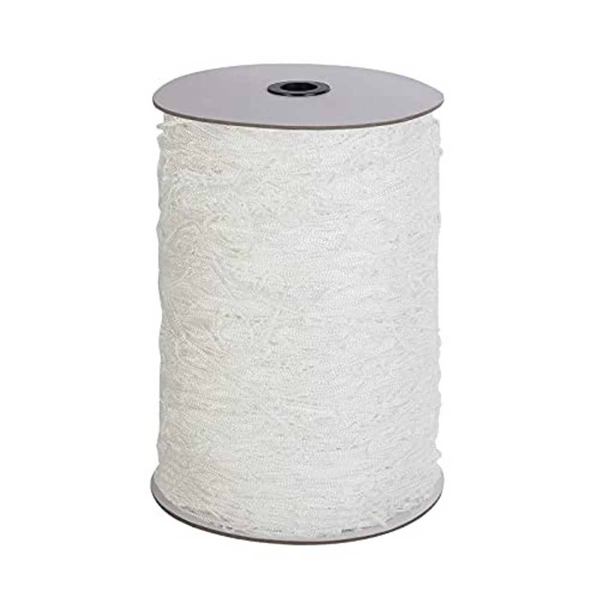 White garden trellis netting roll with dense square mesh and gray top spool