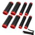 Black ribbed silicone handlebar and brake lever grip covers with red end rings set