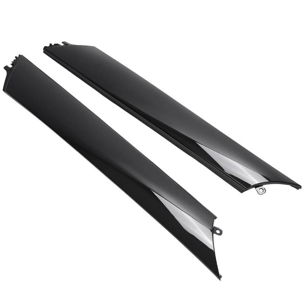 2-piece windshield pillar trim molding pair, glossy black with silver accent stripe