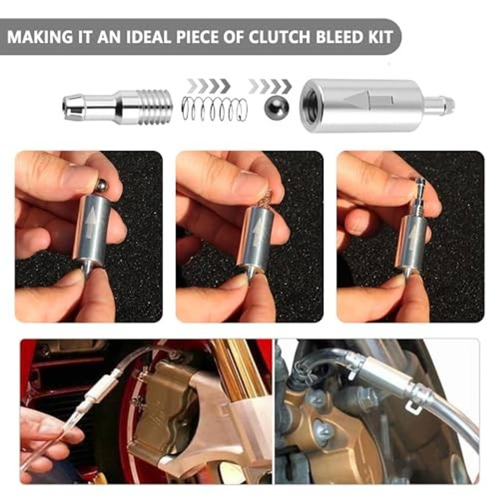 Bleeder kit tool with aluminum adapter, spring, and clear hose