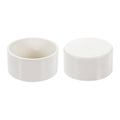 Set of two white PVC round pipe end caps, 3.5 in furniture grade