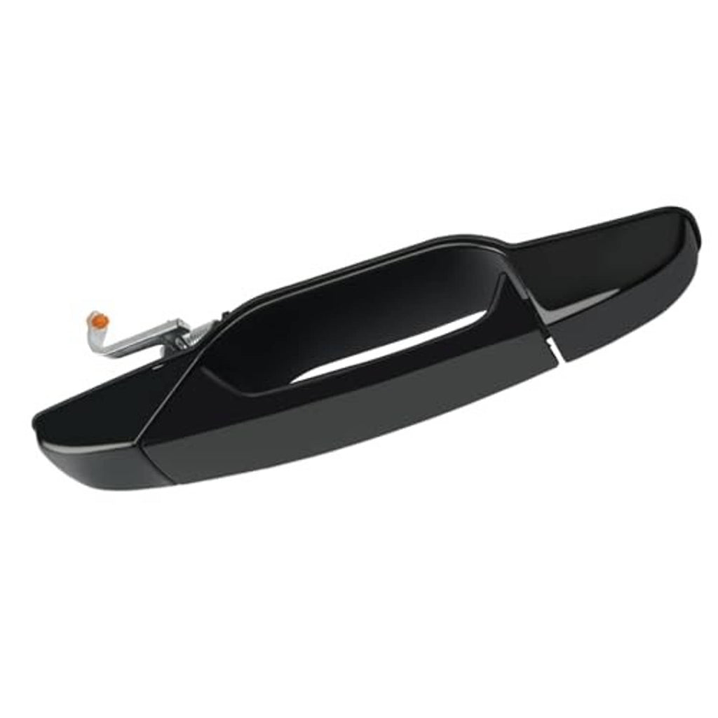 Black exterior door handle assembly with amber marker on the passenger-side front
