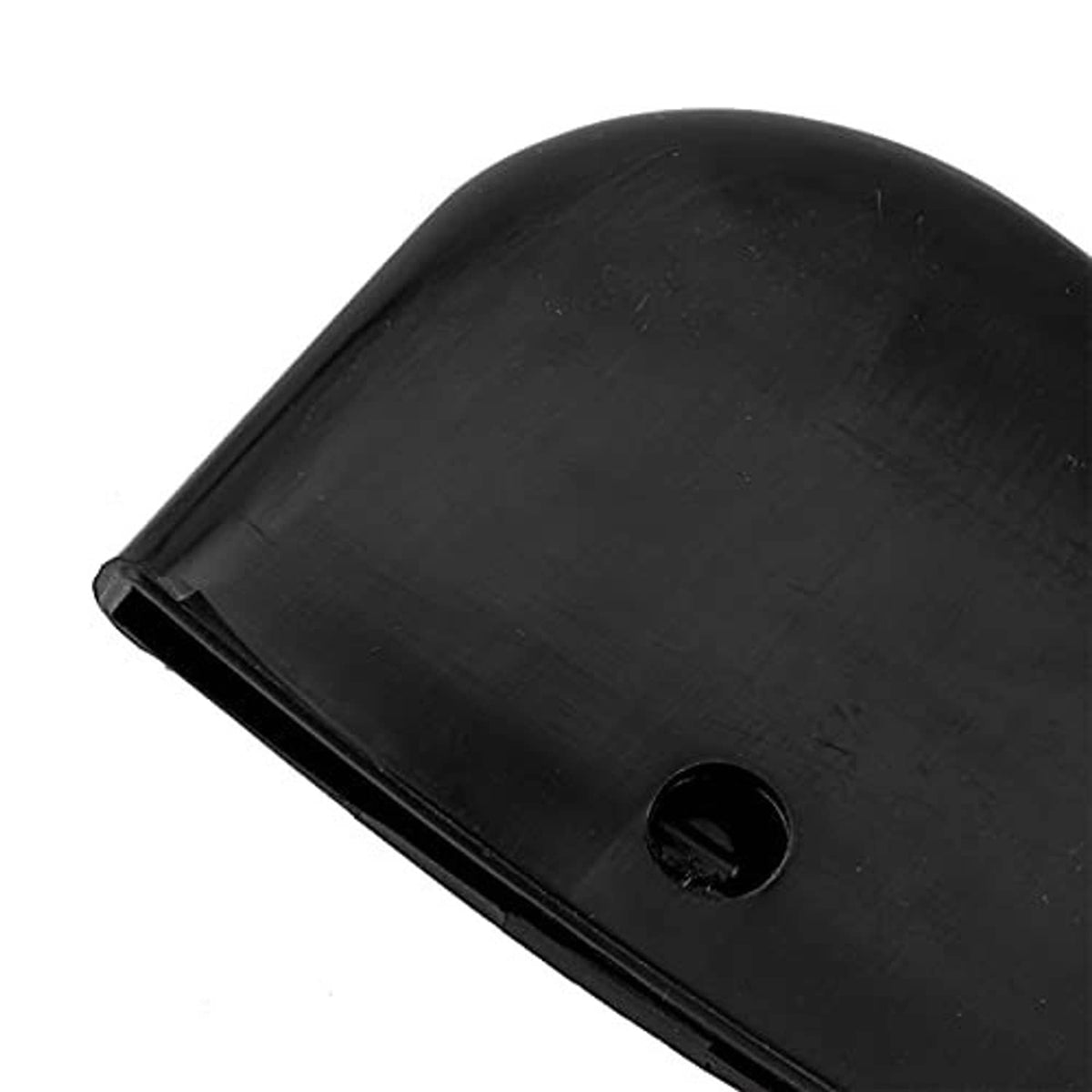 Close-up of black curved ABS tire tool end with circular mounting hole.