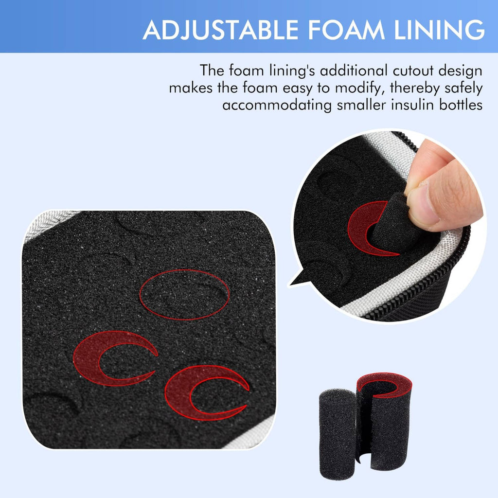 Black foam lining with adjustable cutouts for smaller vial bottle sizes.