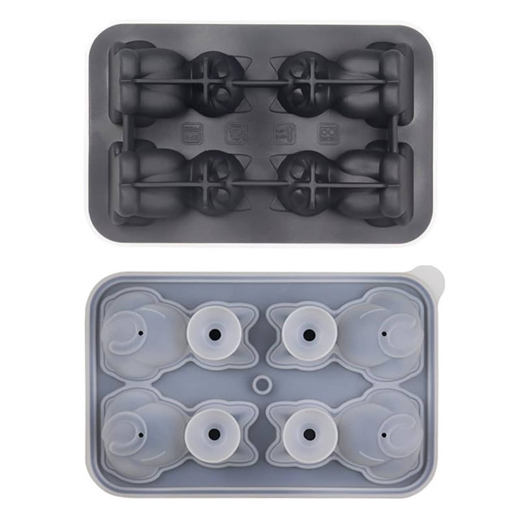 Cat ice cube silicone mold tray set: dark gray tray and light gray cat cavity tray