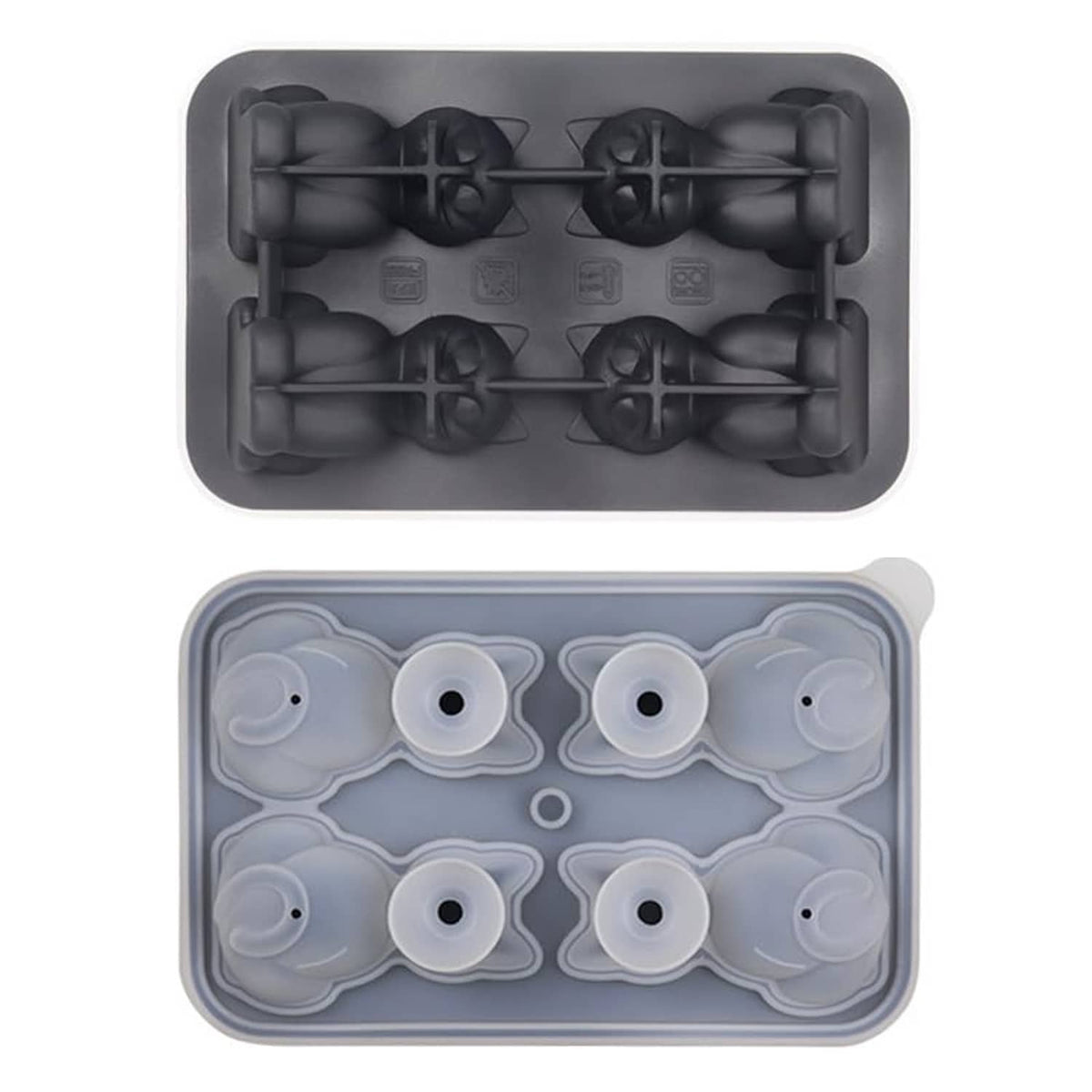 Cat ice cube silicone mold tray set: dark gray tray and light gray cat cavity tray