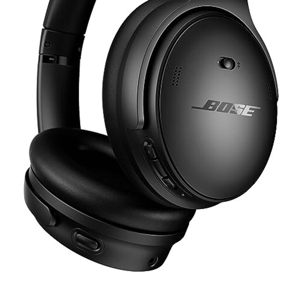 Black Bose over-ear wireless headphones, visible controls on earcup