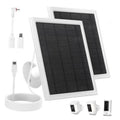 White solar panel charger kit with two black grid panels, wires and wall mounts