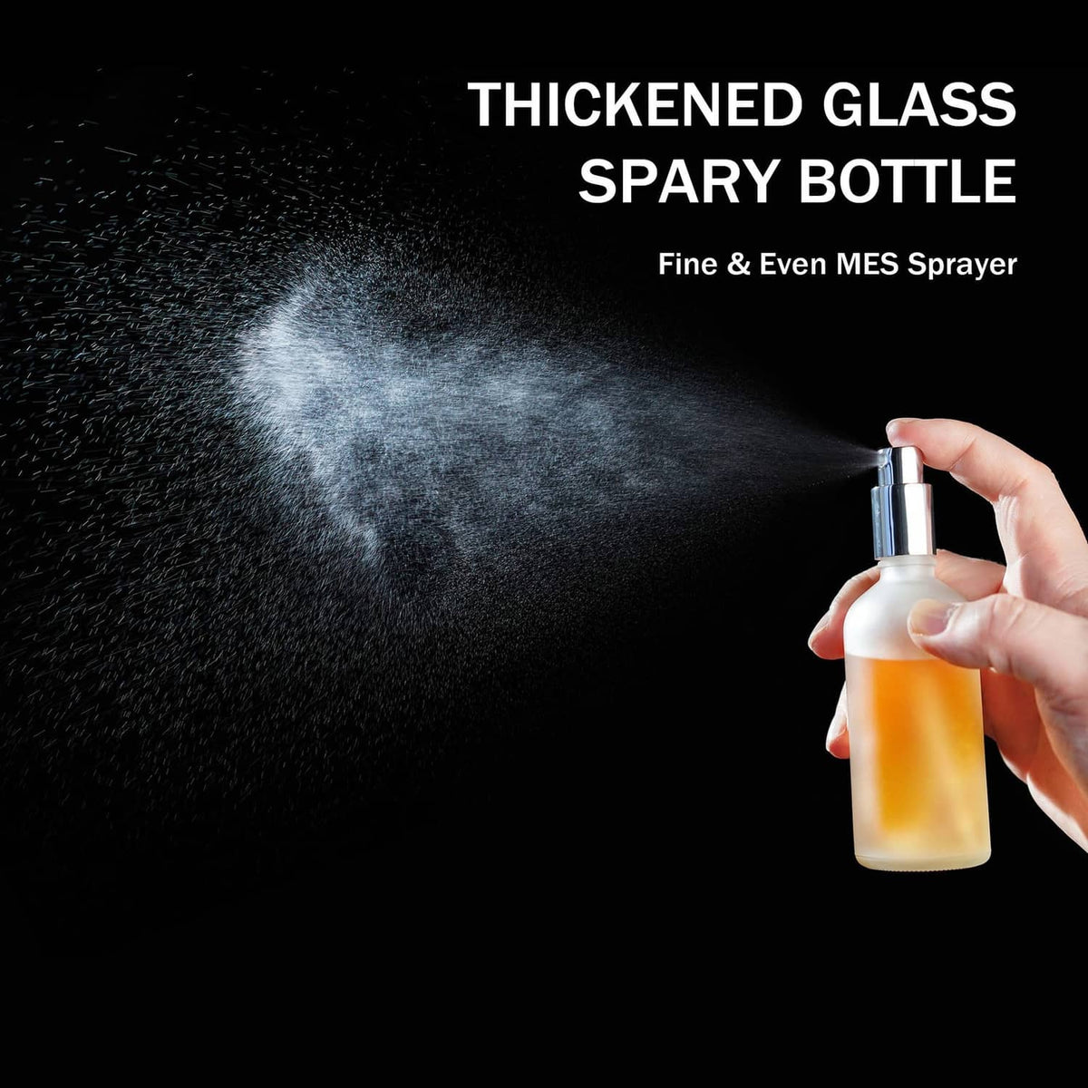 Refillable perfume atomizer bottle producing a fine mist spray from a chrome nozzle