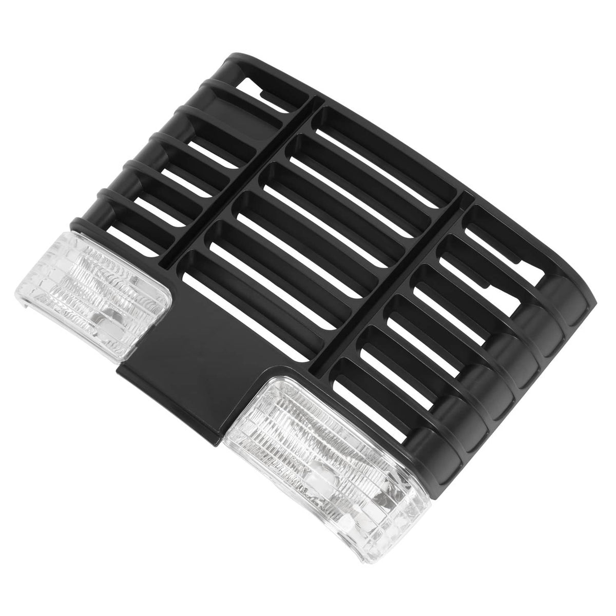 Black ABS vehicle grille with integrated clear lights, front lamp cover