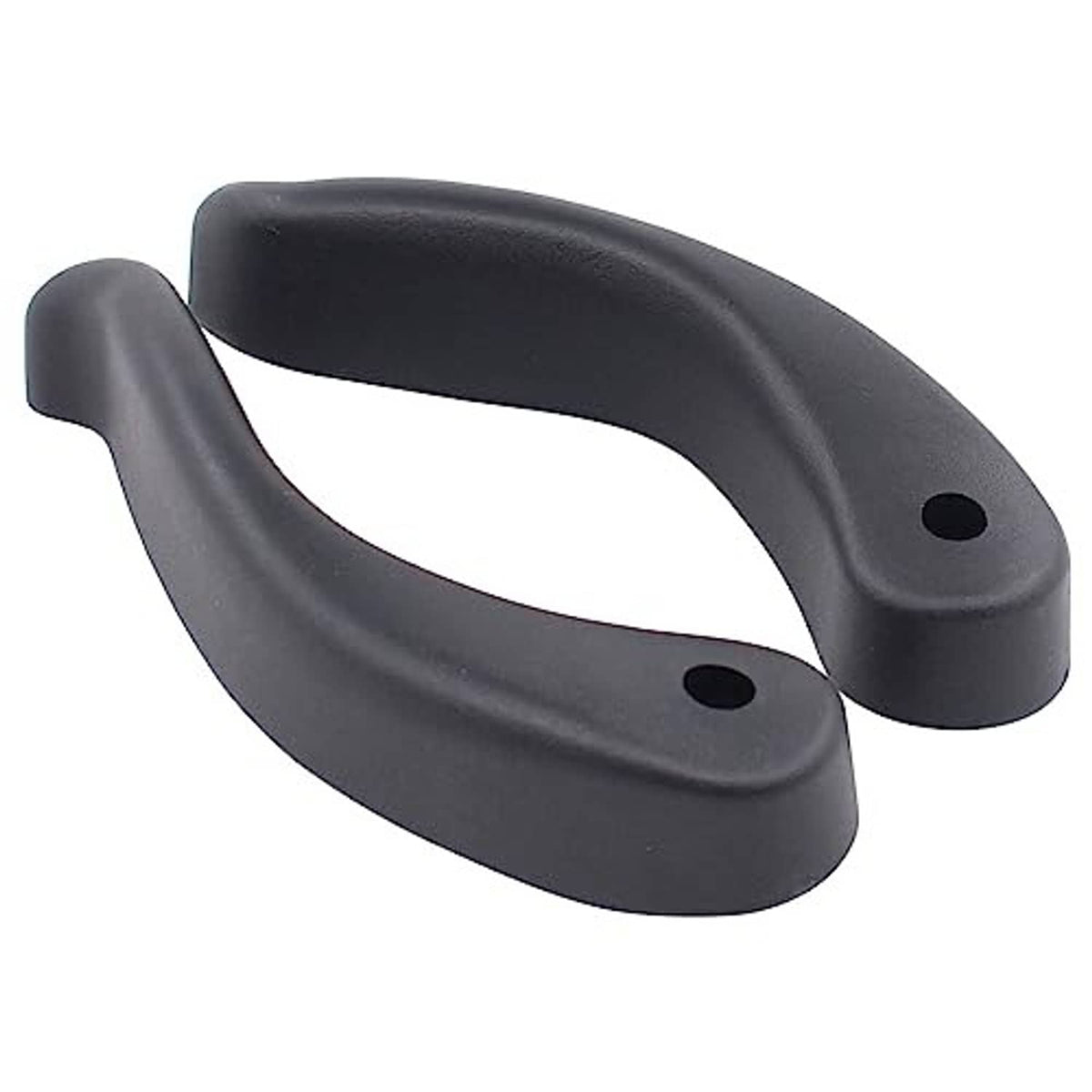Black seat adjustment lever handle pair with rounded ends and mounting holes