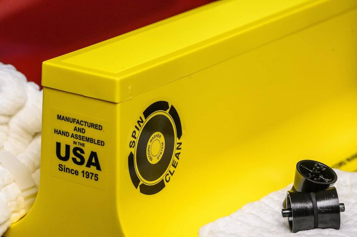 Yellow vinyl record cleaner box with USA label and Spin-Clean emblem