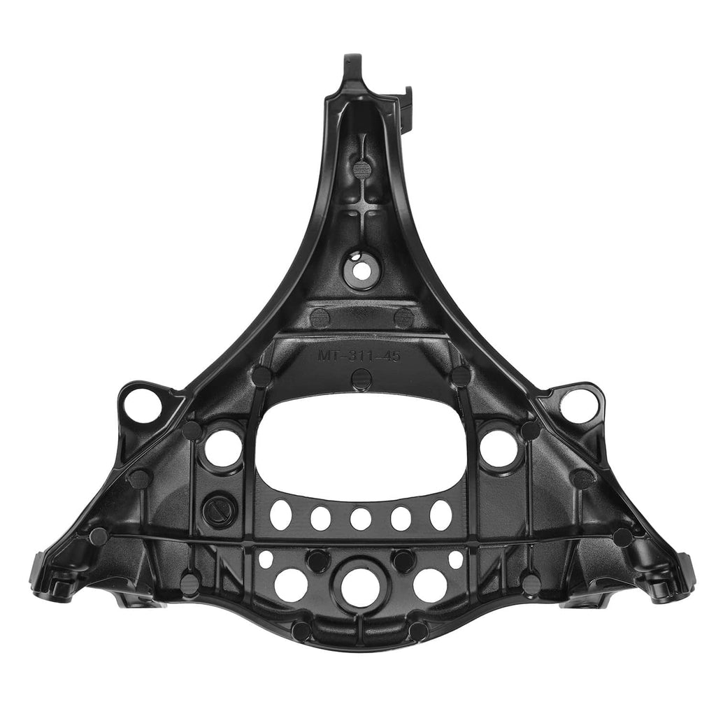 Black fairing stay bracket base with central opening and row of mounting holes