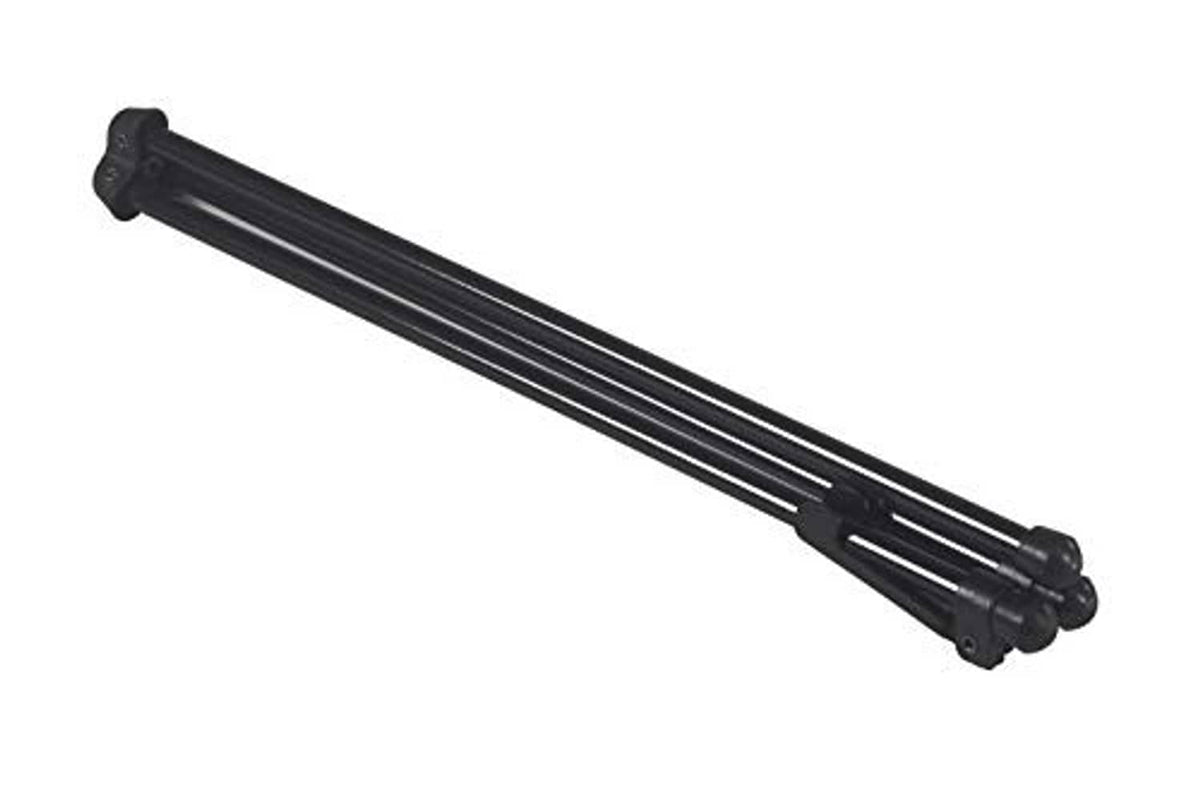 Black folding tripod easel legs and extension bars, compact side view