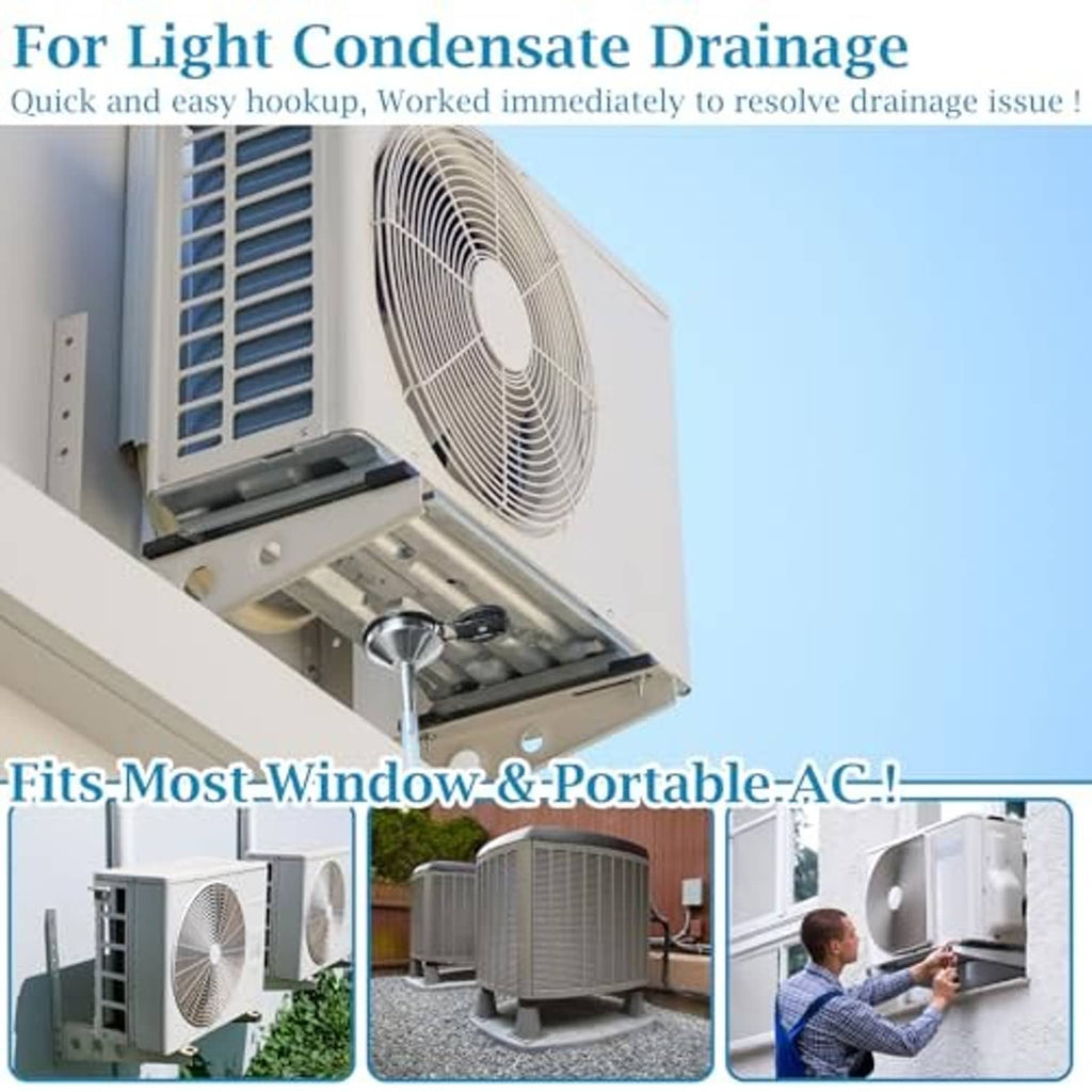 Magnetic condensate drain redirector funnel connected to a window air conditioner drain outlet