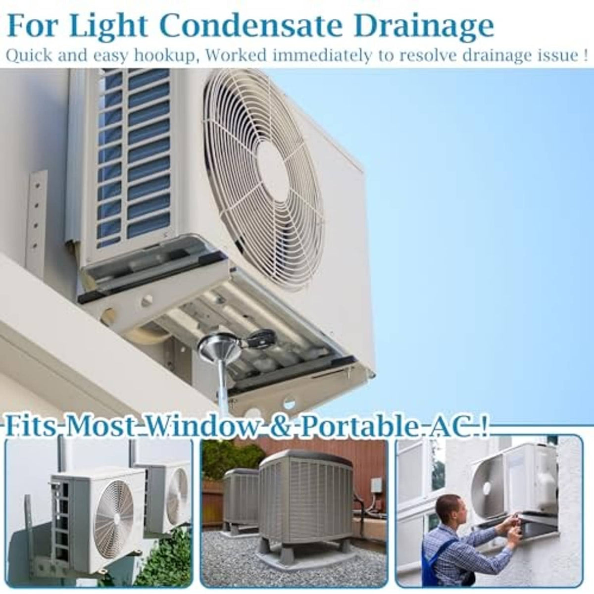 Magnetic condensate drain redirector funnel connected to a window air conditioner drain outlet