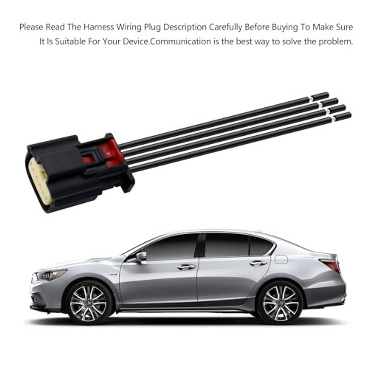 4-wire headlight connector pigtail plug on long wire leads, black housing with red latch