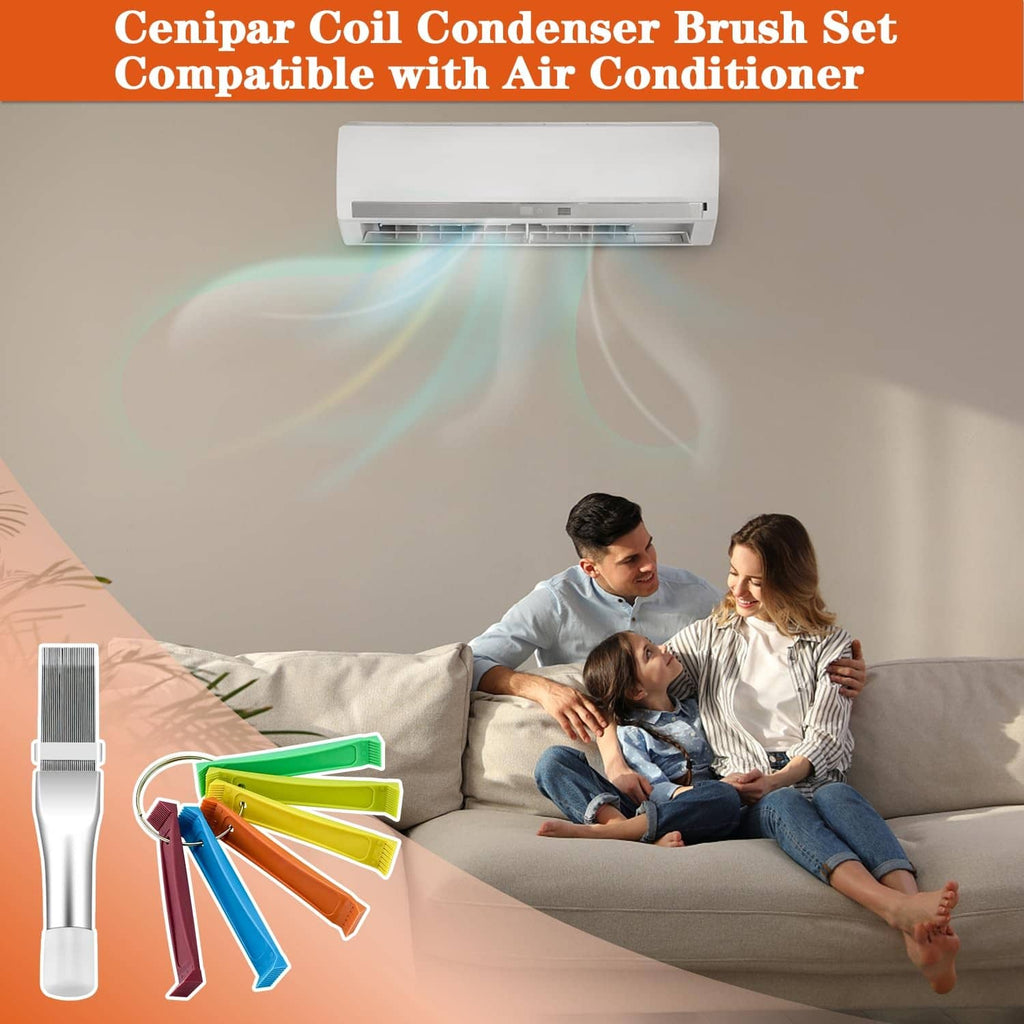 Condenser coil fin comb set with white handle and multicolor fin comb tools.