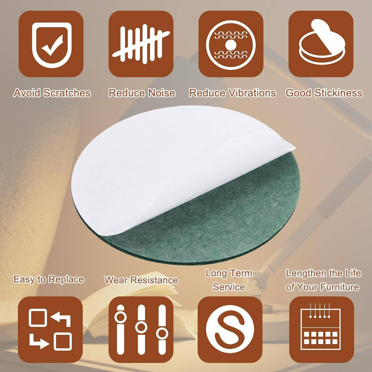 Dark green felt lamp base pad with white top layer, stacked for replacement