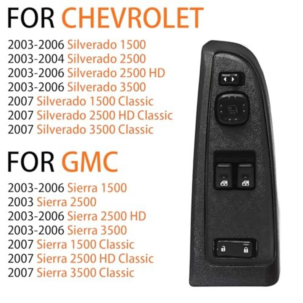 Black driver door power window master switch with bezel and multi-button controls