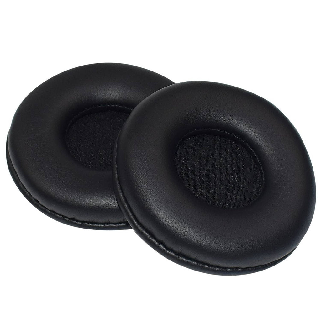 Black replacement ear pad cushion covers, two round pads with stitched rim