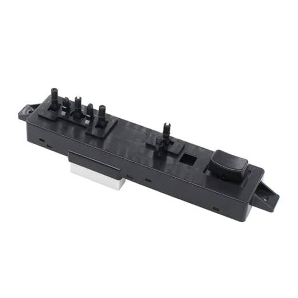 Black power seat switch module with raised button and multiple pin terminals