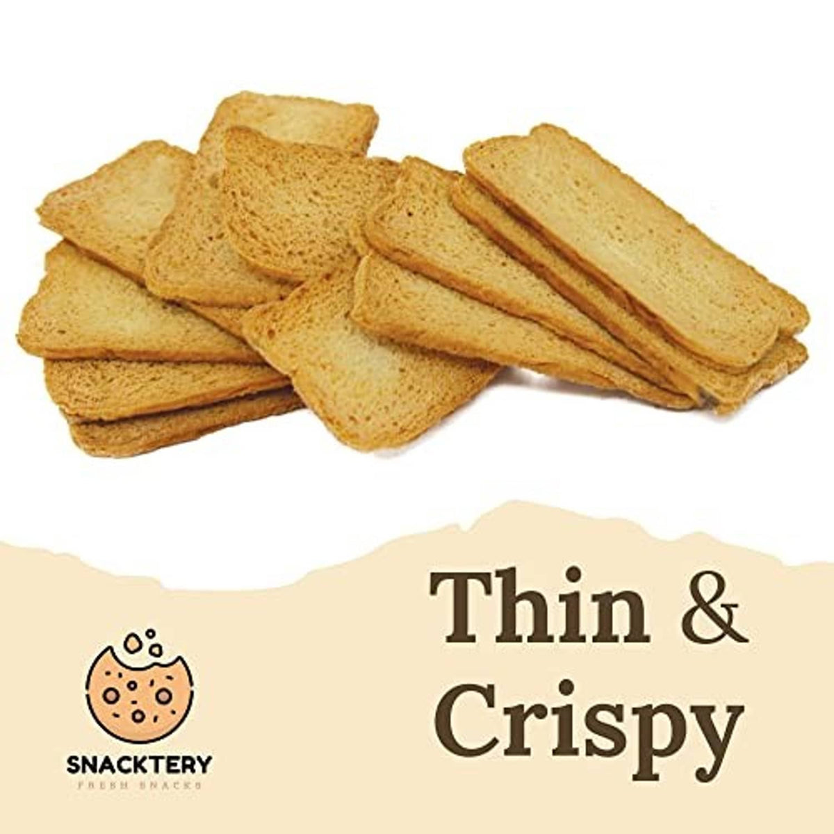 Stack of thin crispy melba toast crackers, flat toasted bread slices