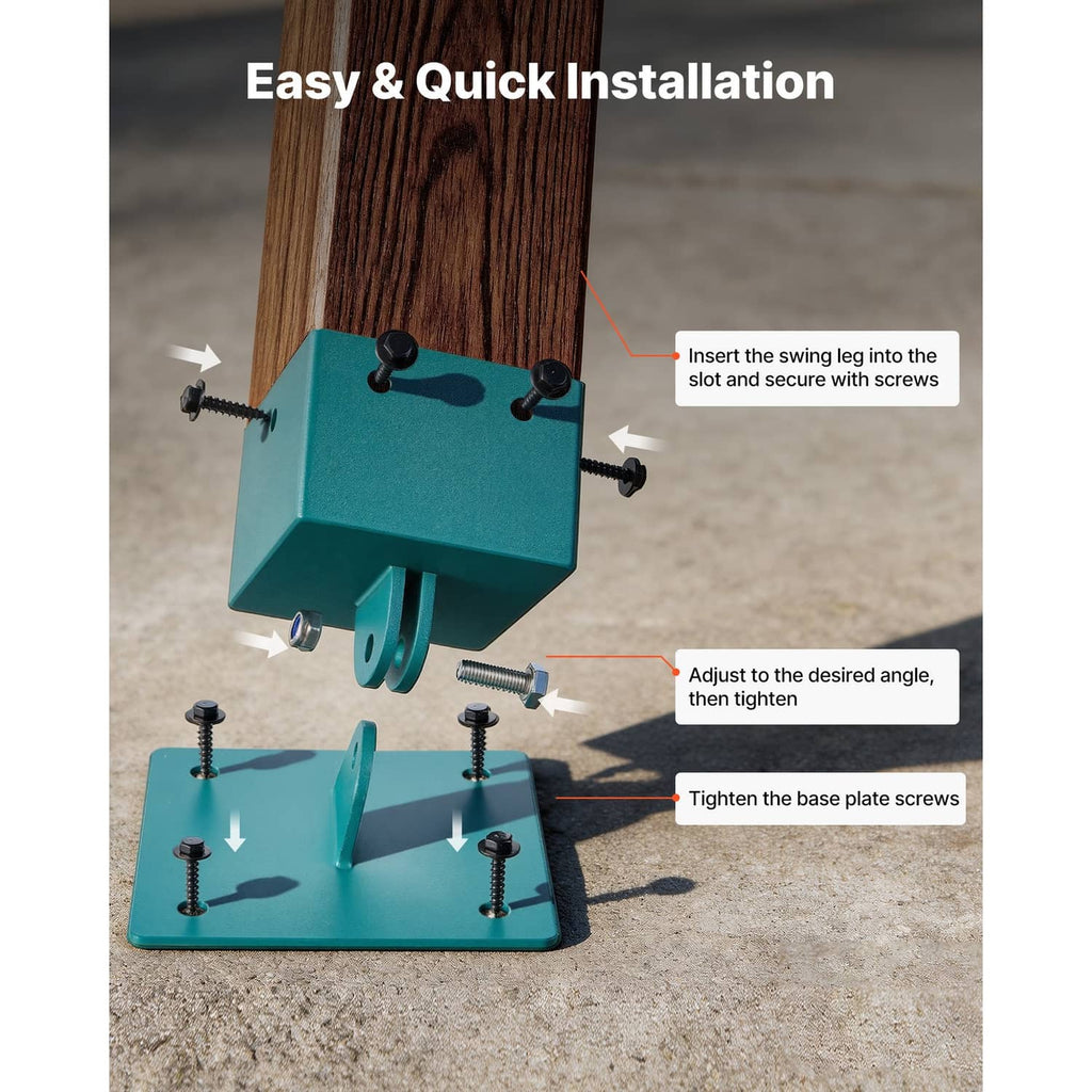 Teal swing set bracket base with mounting screws and adjustable angle for quick installation