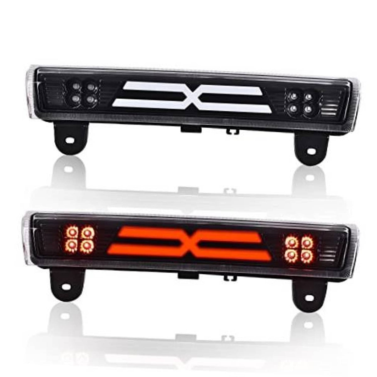 LED third brake light with clear lens, black housing, unlit, X-style LED bar