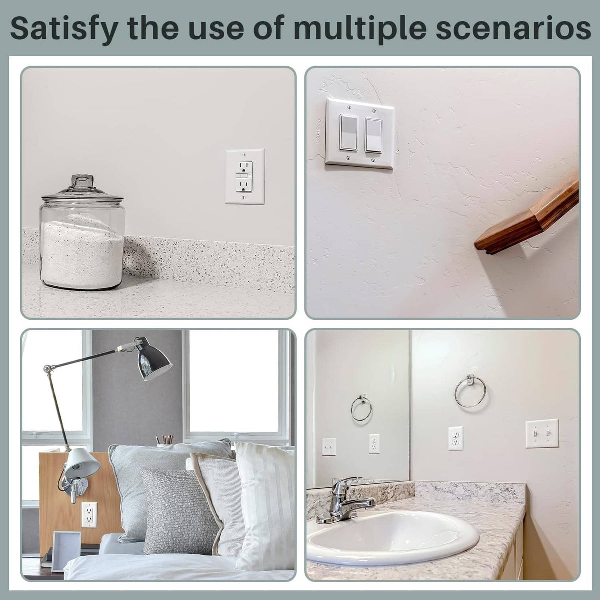 White outlet draft sealer installed on wall outlet and switch covers