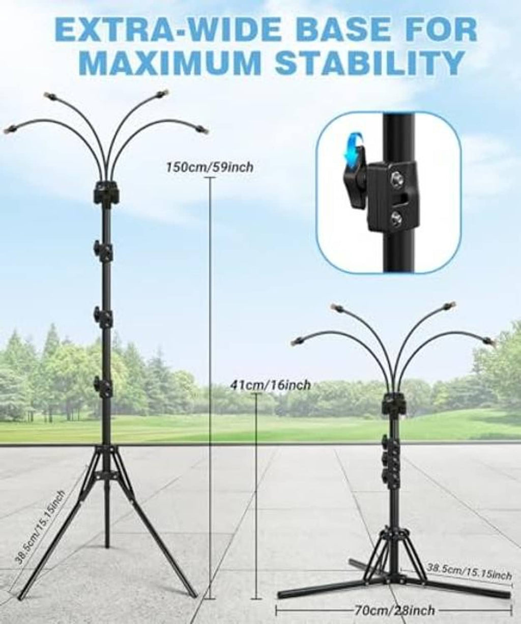 Outdoor mister stand with extra-wide base for maximum stability and tall spray pole