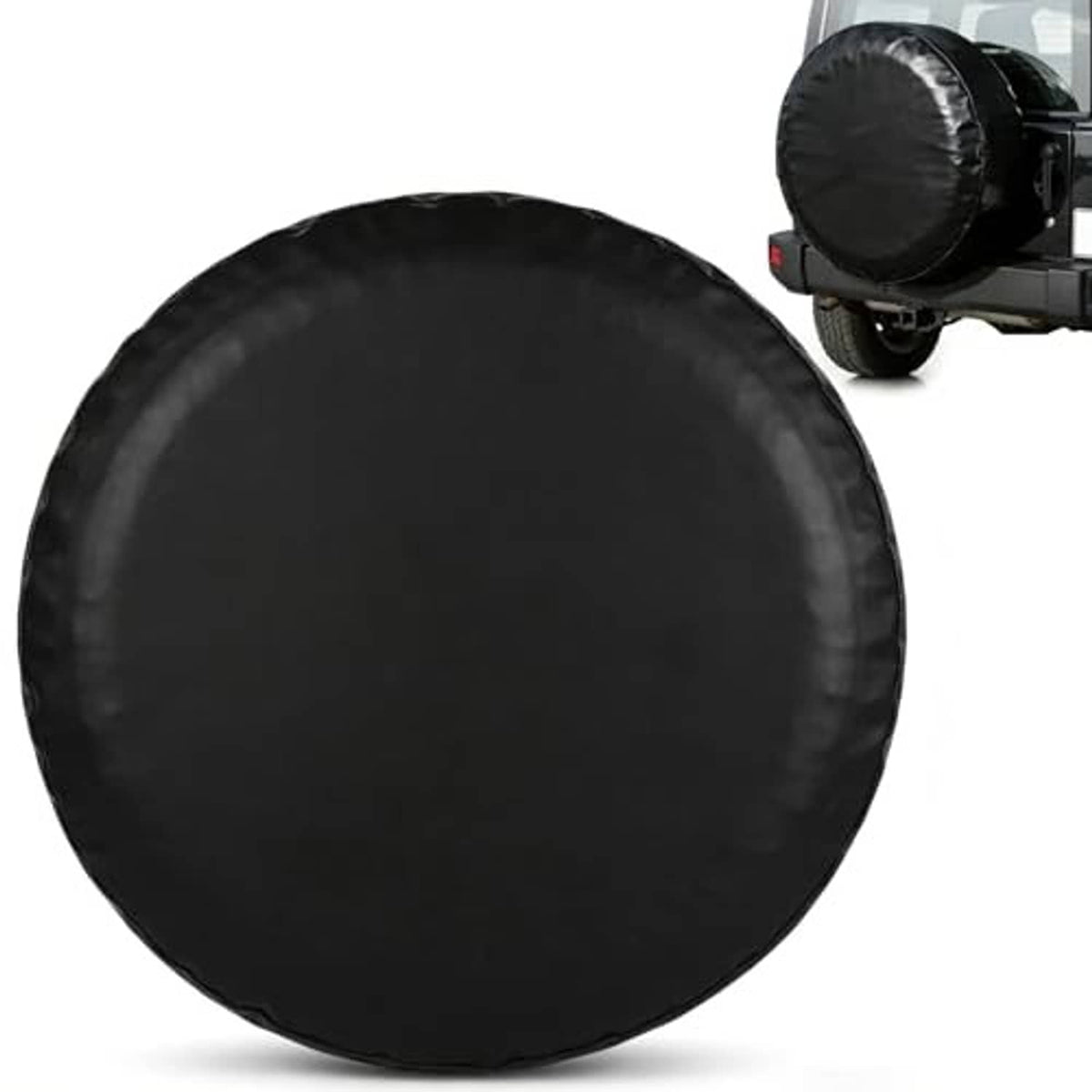 Black circular spare tire cover, full round profile with smooth exterior