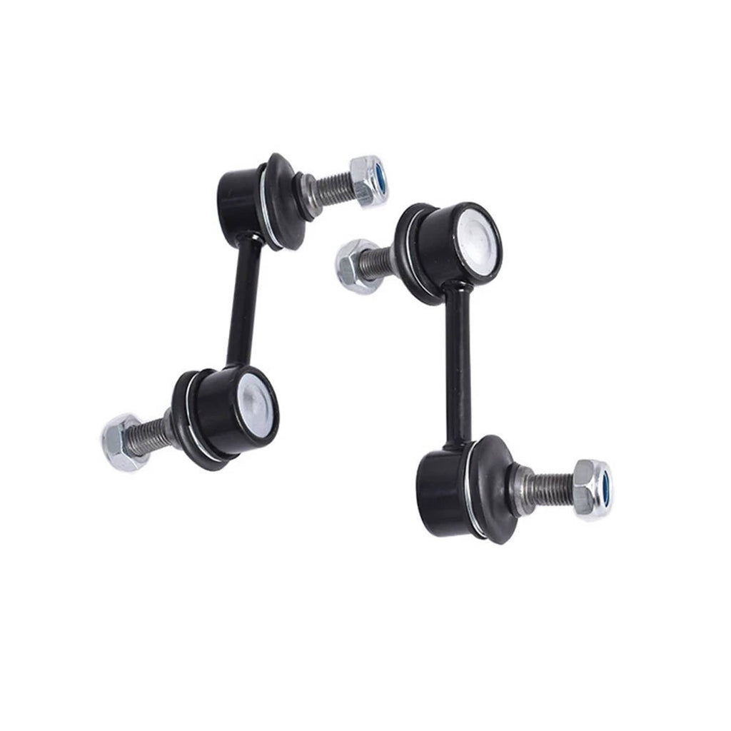 Two black suspension control arm assemblies with ball joints and mounting bolts