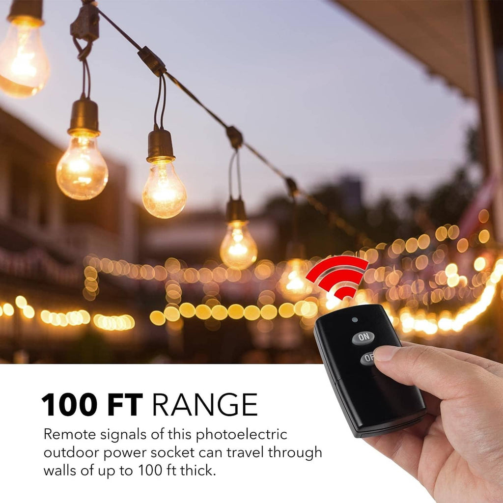 Black wireless outlet remote with ON/OFF buttons