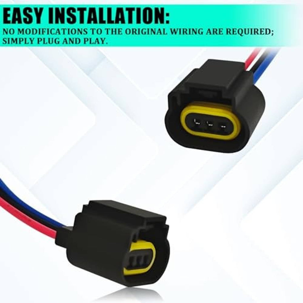 Headlight pigtail connector with black housing and yellow 2-pin socket, plug-and-lead style