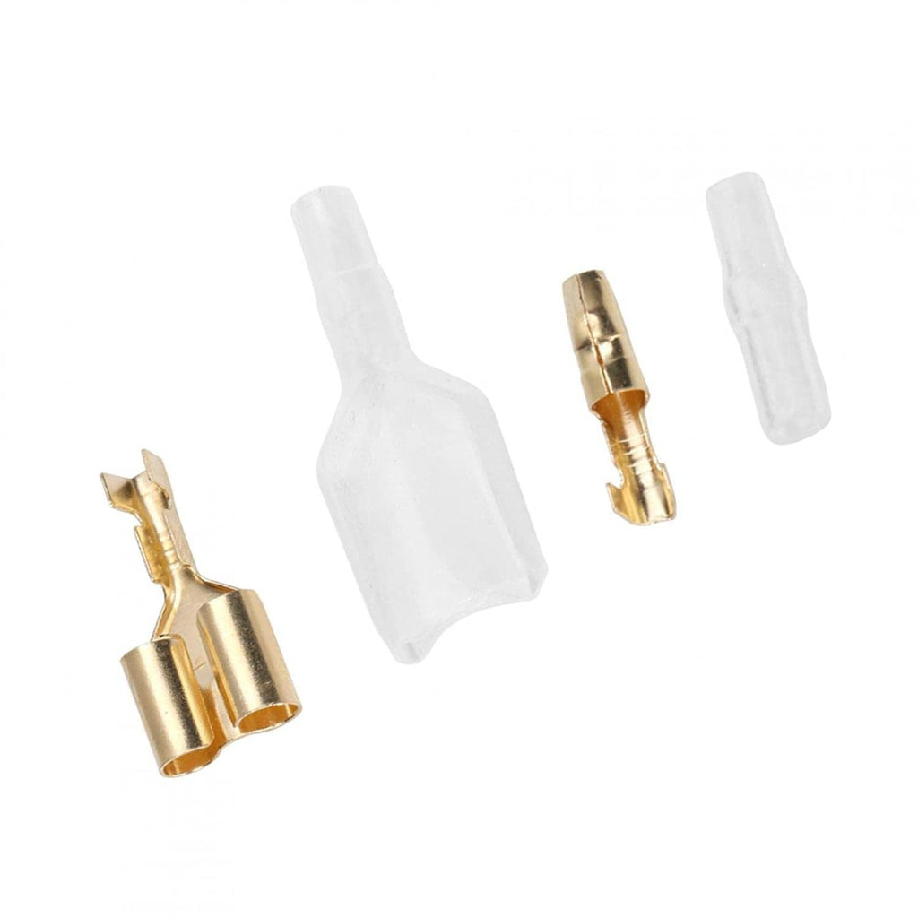 Mixed bullet crimp terminals: gold ends with clear insulated sleeves