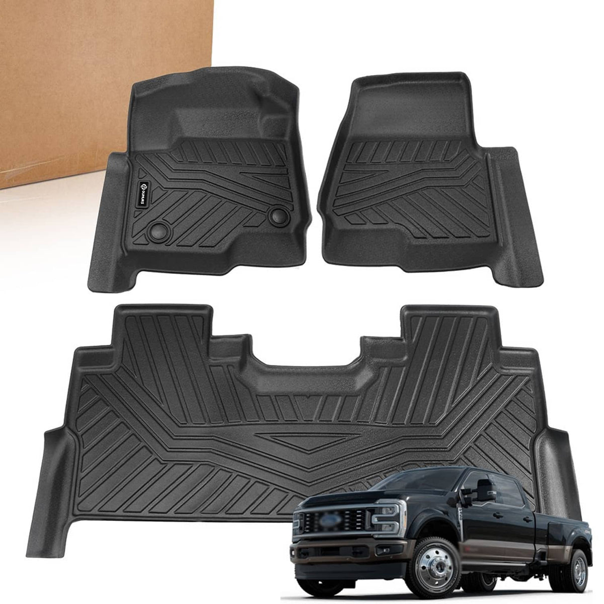 Black TPE floor mats set with two front mats and one rear mat, sculpted tread